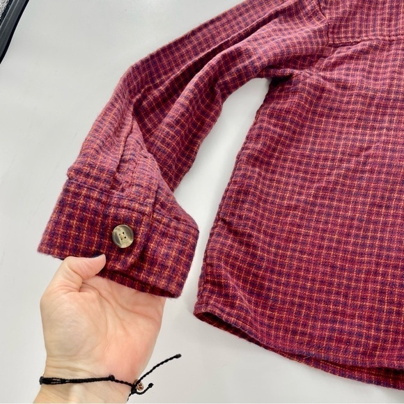 American‎ Eagle Crop Plaid Boxy Long Sleeve Red Button Down Boho Flannel - Picture 7 of 9